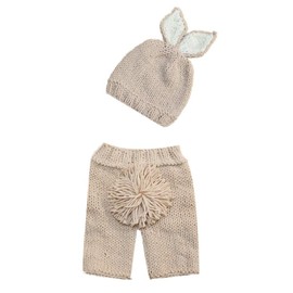 OBEEII Baby Bunny Outfit Easter Photography Prop Crochet Knit Hat Diaper Carrot Set for Boy Girl Hat+Pant+Carrot 02 One Size