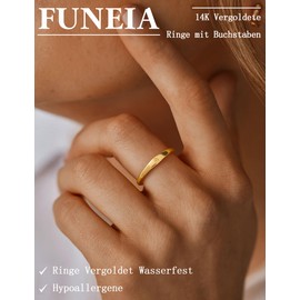 FUNEIA Gold Rings with Letters Women 14K Gold-Plated Initials Ring Gold Finger Ring Stacking Ring Letter Ring Initial Letter Statement Thumb Ring Fashion Jewellery Gift Teenager Girls, Non-precious