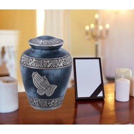 Elite Praying Hand Cloud Cremation Urn - Large Adult Urn - Urn for Ashes - Handcrafted Affordable Urn for Human Ashes with Velvet Bag (Blue)