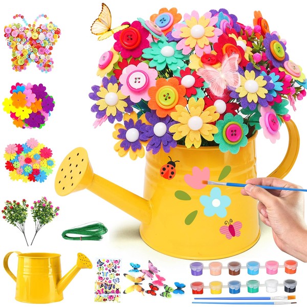 FUNCREVITY Kids Flower Craft Set with Felt Flowers, Buttons and