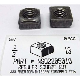 AmericanIntegratedSupply.com 1/2-13 REGULAR SQUARE NUTS STEEL PLAIN 13/16 AF X 7/16 TH (10)
