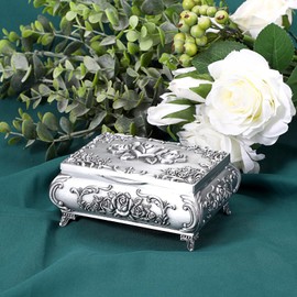 IGNPION Metal Decorative Music Box Rose Elegant Musical Jewellery Box Trinket Storage Box Music Jewelry Keepsake Ornate Display Case Birthday, Wedding, (Tune:You Are My Sunshine)