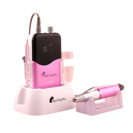 Nail Supply Inc. Pro Series 35K Hybrid E-File, 35000 RPM Professional Electric Nail File, Portable and Rechargeable, Cordless, Adjustable Speed, LED Display, Chrome Pink Color