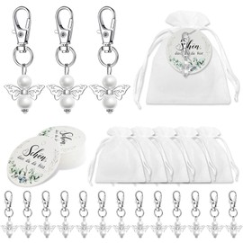 Amlope Pack of 30 Guardian Angel Pendants with Organza Bag Kraft Paper Farewell Gift Guest Gifts Wedding Decoration Angel Pendant for Wedding, Christening, Christmas, Birthday, Confirmation (Style 2)