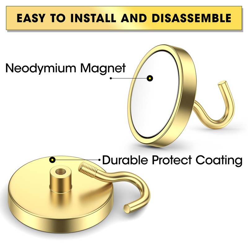 VNDUEEY 10 Pack 110 Lbs Gold Magnetic Hooks, Neodymium Magnet