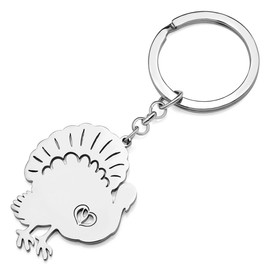 NEWEI Thanksgiving Turkey Keyring Stainless Steel Chicken Keychain Festival Key Chain for Women Girls Purse Charm s (Silver)