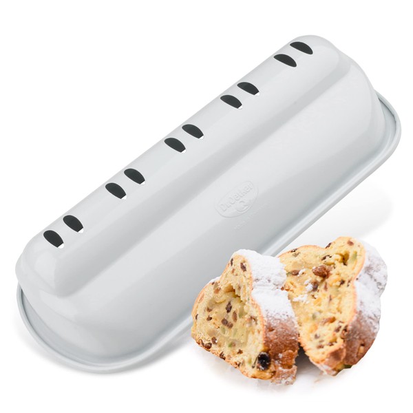 Dr. Oetker 1398 Stollen Baking Tin ‘White Christmas Baking’ High-Quality Baking Tin for Large Stollen, Stollen Shape, Very Good Non-Stick Coating, First Class Stollen Cover (Colour: White)