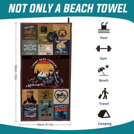 Gift for Motorcycle Enthusiasts, Moto Themed Gifts, Oversized Pool Beach Towels for Women Men Summer Gifts, Quick Dry Bath Towels for Vacation, Swim & Camping (Motorcycle Towels, 31.5" x 63")