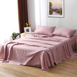 S VICTORY SYMBOL 100% Linen Flat Sheet 1 Piece-Stone Washed French Flax Queen Size Bed Sheets,Top Sheet Breathable,Soft Bedding Sheet(90"x102",Pink Lavender)