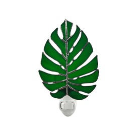 CHEZBABY Plant Stained Glass Night Light Plug into Wall Lamp Decorative Accent Nightlight for Hallway Bedroom Kitchen Home Décor(Monstera)