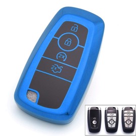 Royalfox(TM) 3 4 5 Buttons TPU Full Protected Smart keyless Entry Remote Key Fob case Cover for 2017 2018 2019 2020 Ford Mustang Explorer Edge Fusion Mondeo F150 F250 F350 F450 F550 (Blue)
