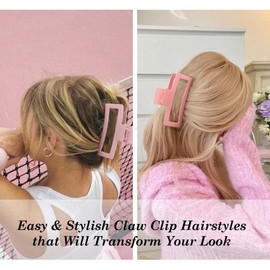 Ahoney 5 Inch Pink Hair Clips Extra Large Claw Clips Big Hair Clips for Thick Long Hair, XL Giant Claw Clip Strong Hold Oversized Jumbo Jaw Clips, Hair Accessories for Women (Pink)