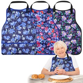 Pilviset 3 Pack Adult Bibs for Women, Reusable Adult Bibs for Eating with Optional Crumb Catcher, Waterproof Washable Dining Clothing Protector, Gifts for Women/Mom, Flower