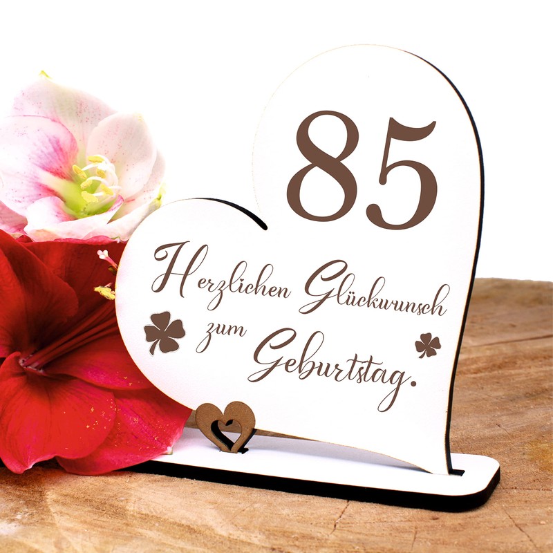DEKOLANDO 85 Years Decorative Heart Stand 15 cm x 15