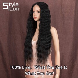 Style Icon Lace Front Wigs 76 cm Long Wavy Synthetic Wigs for Women Deep Medium Part Baby Hair Heat Resistant Fibre Lace Front