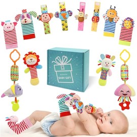 Baby Hanging Toy, Wrist Rattles, Rattle Socks, Handheld Wearable Washable Adjustable Rattle Toy, Newborn Present Baby Shower Birthday Gift Set for 0 1