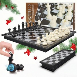 RUISTLI Tablero de Ajedrez,Profesional Ajedrez Magnetico de ABS Plegable,Chess para Niños y Profesionales,Tamaño de La Placa 25 * 25CM (32 Piezas de Ajedrez)