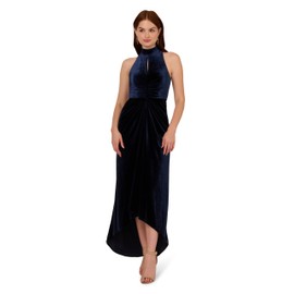 Adrianna Papell Women's Velvet High Low Gown, Midnight