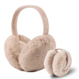 Winter Earmuffs for Women Faux Fur Ear Muffs Warm Kid Plush Earmuffs Foldable Ear Warmer Windproof Adjustable Ears Covers (Khaki)