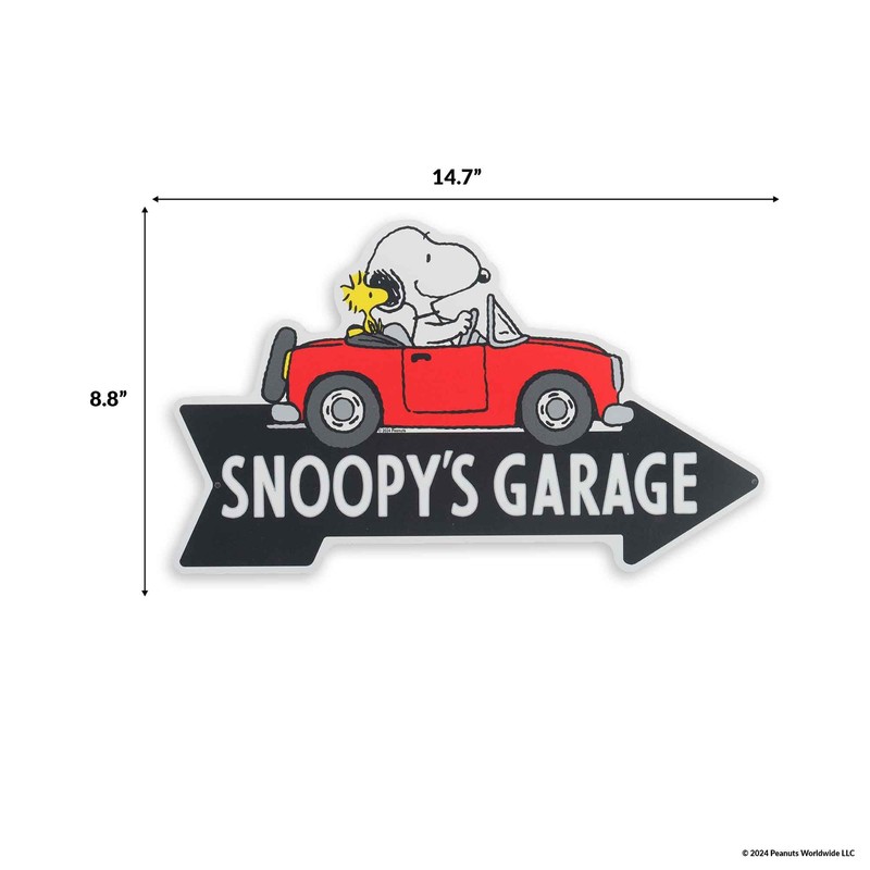 Peanuts Snoopy's Garage Arrow Metal Sign - Fun Peanuts Wall