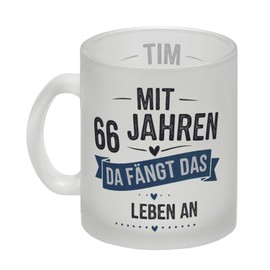 Mit 66 Jahren beginnt das Leben Glas Tasse Perfektes Design Geburtstags- Jubiläumsgeschenk In Weiß Schwarz Blau erhältlich 66 Jahre Feiern