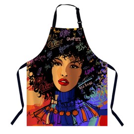 BGBDEIA Fashion Afro American Apron for Women Men, Adjustable Apron Cooking Kitchen Chef Apron for Home Kitchen, Baking Gardening BBQ, Coffee House, Restaurant