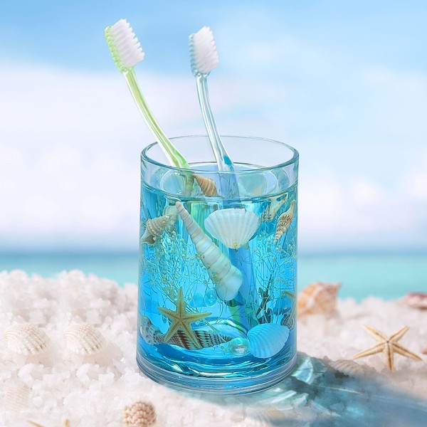 FONMY Toothbrush Holder-Acrylic w/Nature Seashell Handmade SeascapeTooth Paster Cup Mouthwash