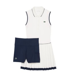 Lacoste Women's Sport Ultra Dry Tennis Heritage Dress, Flour/Navy Blue/Navy Blue, 6