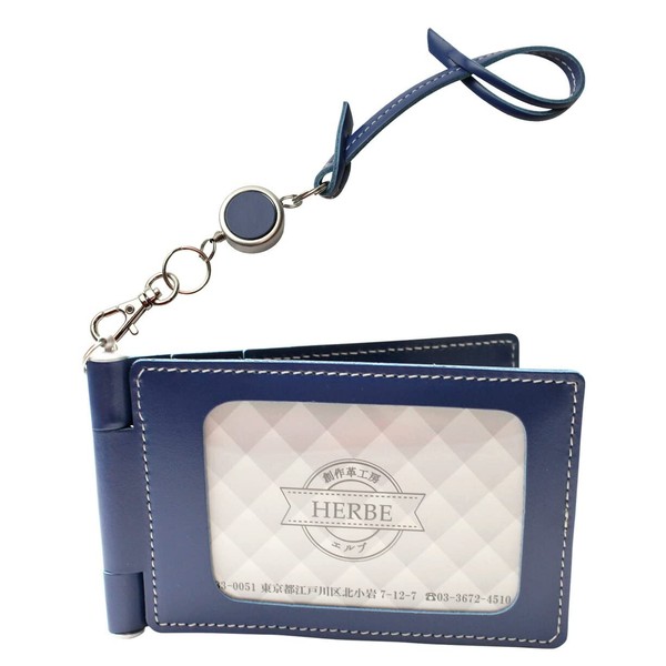 HERBE Pass Case, 4 Side Storage, Cowhide Leather Reel Strap,