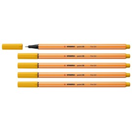STABILO Pack of 5 Felt Tip Pens with Fine Point 88, Curry Yellow