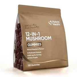 Hybrid Health 12-in-1 Mushroom Gummies - 2 Months Supply, 5,000mg Mushroom Complex, 120 Gummies with Lion's Mane, Reishi, Cordyceps, Chaga, Raspberry Flavour, Sugar-Free