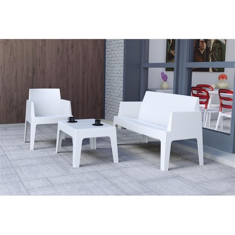 Compamia Box Resin Patio Coffee Table in White, Commercial Grade