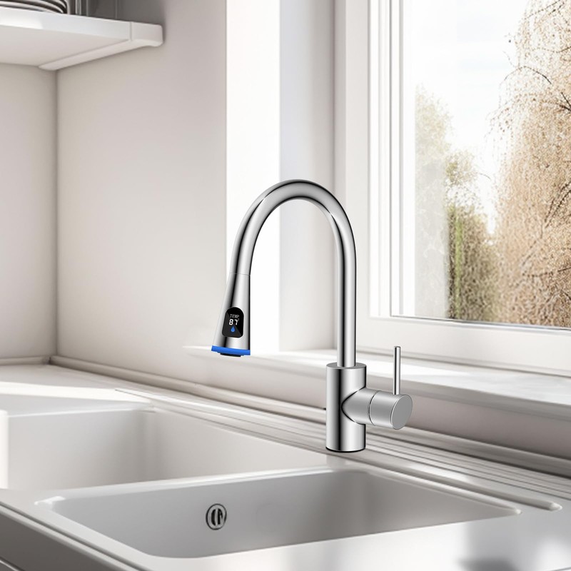 Hibbent Pull Down Kitchen Faucet Head Replacement, 4 Function LED