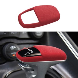 GCZCC Suede Car Gear Shift Knob Cover for Dodge Charger Challenger 2015-2024 Vehicle Shifter Handle Protector with Durango 2016-2024 Interior Decoration Accessories-Red