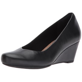 Clarks Women's Flores Tulip Wedge Pump,Black Leather,7 M US