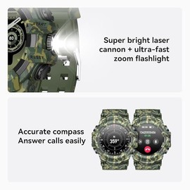 MIDDOW Military Smart Watch with Flashlight (Answer/Make Call) Compass, Heart Rate/Sleep/Sports Tracker, IP68 Waterproof, Long Battery Life, HD Screen