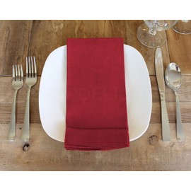 CleverDelights 20" Red Hemstitch Dinner Napkins - 12 Pack - 55/45 Linen Cotton Blend