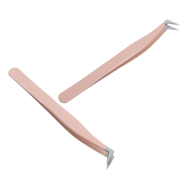 WOONEKY 2pcs Stainless Steel Eyelash Tweezers for Lash Extensions Curved