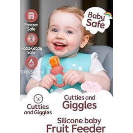 Cutties and Giggles Fresh Food Feeder und Beißring, 3 Brustwarzengrößen, BPA-freier Baby Fütterungsschnuller Beißsauger mit 1 Feeder und 3 Brustwarzen | BPA-frei | Entwöhnung (Grau)