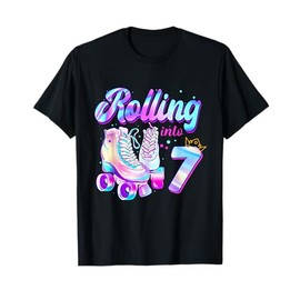 Rolling into 7 Gradient Cute Skates Birthday Gifts Girl Kids T-Shirt