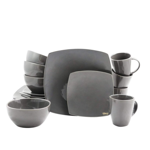 Unbranded Soho Lounge 16-iece Square Dinnerware Set Gray Grey Solid