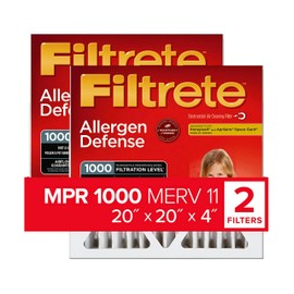 Filtrete 20x20x4, AC Furnace Air Filter, MPR 1000 DP, Micro Allergen Defense Deep Pleat, 2-Pack (actual dimensions 19.88 x 19.88 x 4.31)