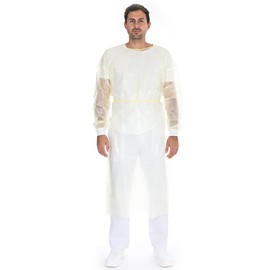 FRANZ MENSCH Hygostar Gown with Neck Tie | PP, PE Fully Laminated, Yellow, XL, L: 140 cm, Circumference: 150 cm, Disposable Coat, Protection Against Germ Trafficking, Disposable Gown Pack of 100