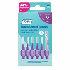 Cepillo interdental TePe, Original, morado, 1,1 mm/ISO 6, limpieza interdental eficaz, eliminación de placa e hilo dental para espacios grandes, 6 piezas.
