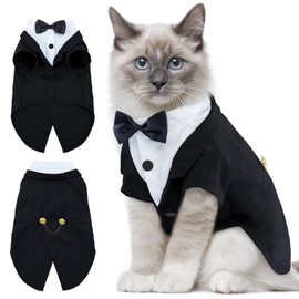 IECOii Cat Tuxedo Outfit, Sphynx Cat Costume Formal Suit with Bow Tie, Stylish Cat Shirt Fashion Apparel Fancy Clothes, Kitten Formal Attire Wedding Onesie Costume for Cats Only