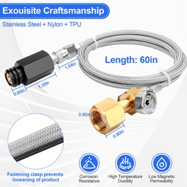 Soda Machine Quick Connector Co2 Adapter - CGA320 to TR21-4 Soda Maker Adapter 60inch Stainless Steel Hose Compatible with Jet/One Touch/Fizzi/Aqua Fizz Soda Water Machine (with Pressure Gauge）