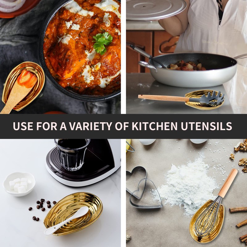 Hasense Spoon Rest for Stove Top, Ceramic Gold Spoon Holder