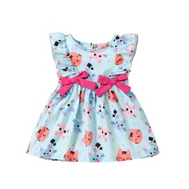 Newborn Baby Girl Dress 6-12 Month Girl Clothes Summer Infant Outfits Ruffle Sleeveless Cat Print Sundress Cute Dresses for Girls