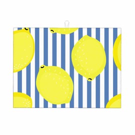 Beabes Lemons Dish Drying Mat,Yellow Lemons With Blue Stripes Design Drying Mat for Kitchen Counter 18x24 Inches Quick Drying Foldable Mat