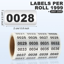 Consecutive Number Label Sticker Waterproof Number Inventory Sticker Suitable for Warehouse Classification and Labelling (0001~2000)